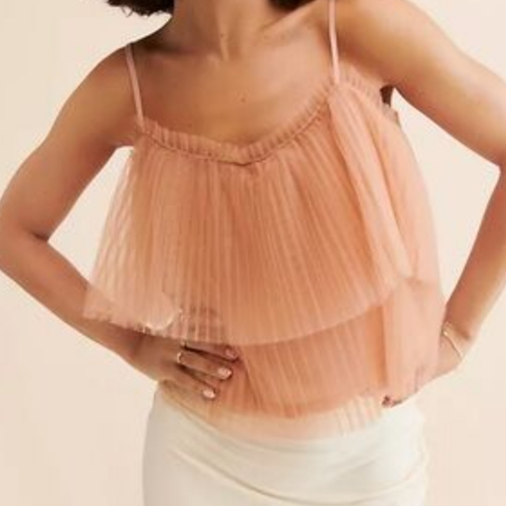 Anthropologie Tank Top Pleated Rose Pink‎ Tulle